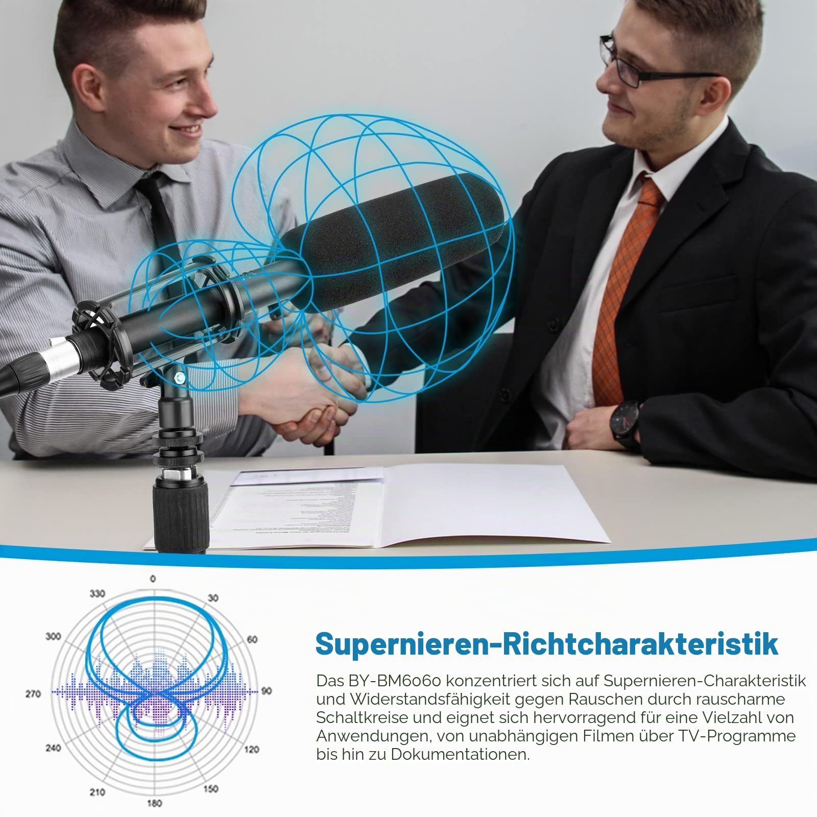 BOYA XLR Shotgun Mikrofon BY-BM6060, Supernieren Mikrofon, Stoßhalterung, Schaumstoff-Windschutzscheibe für DSLR-Kamera Camcorder Video-Interview, Film Aufnahme