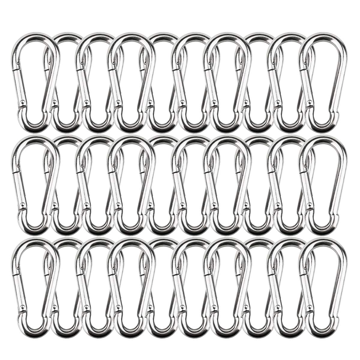 30 Packs Spring Snap Hook M4 1.57inch Stainless Steel 304 Carabiner Clips Keychain Heavy Duty Quick Link Hook for Camping, Hiking, Outdoor and Gym, Small, Metallic Color, S