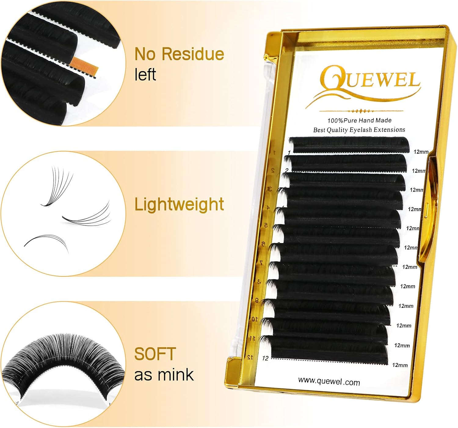 Easy Fan Lashes 0.12C Curl 12mm QUEWEL Easy Fan Russian Lashes 2D20D
