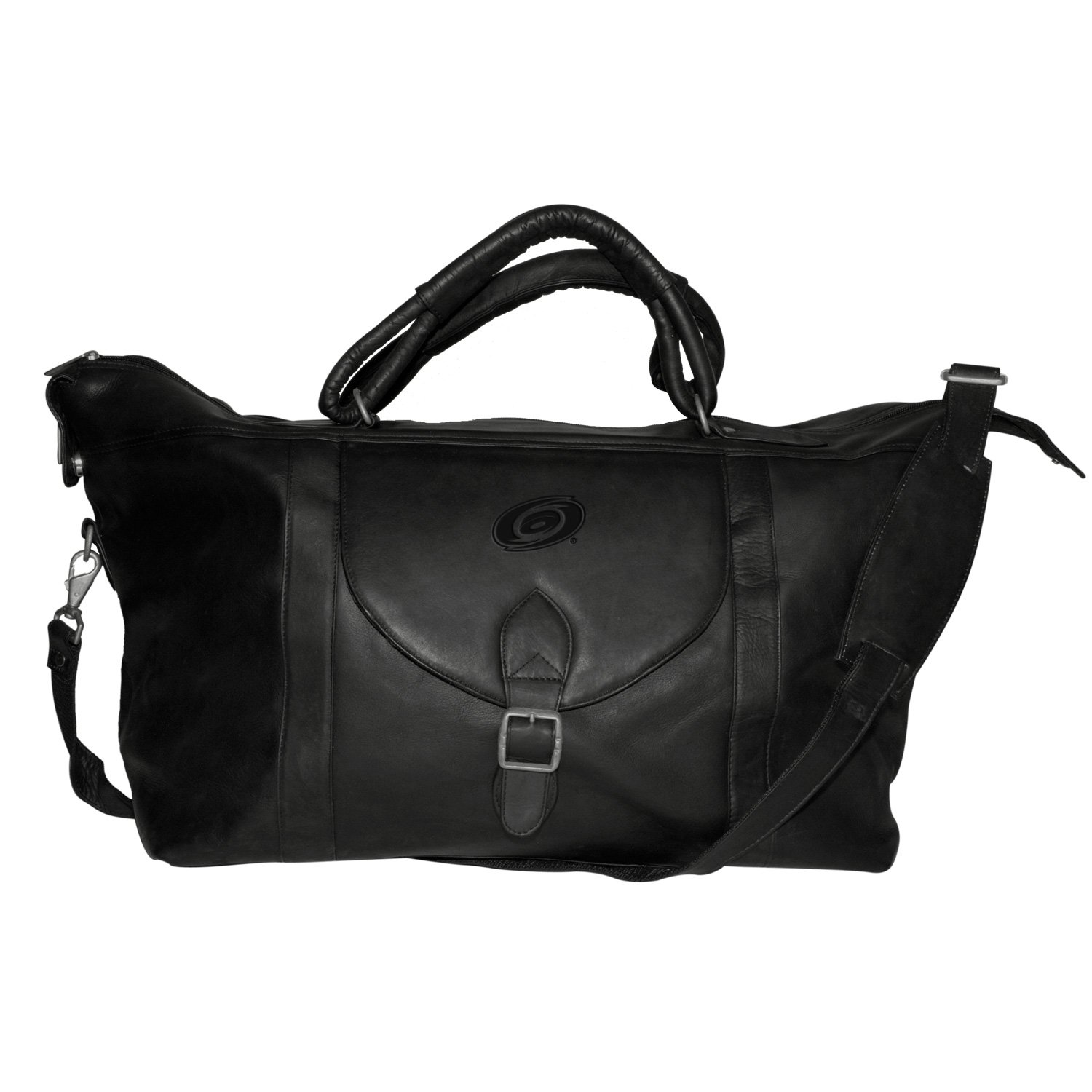 Pangea Brands NHL Black Leather Top Zip Travel Bag