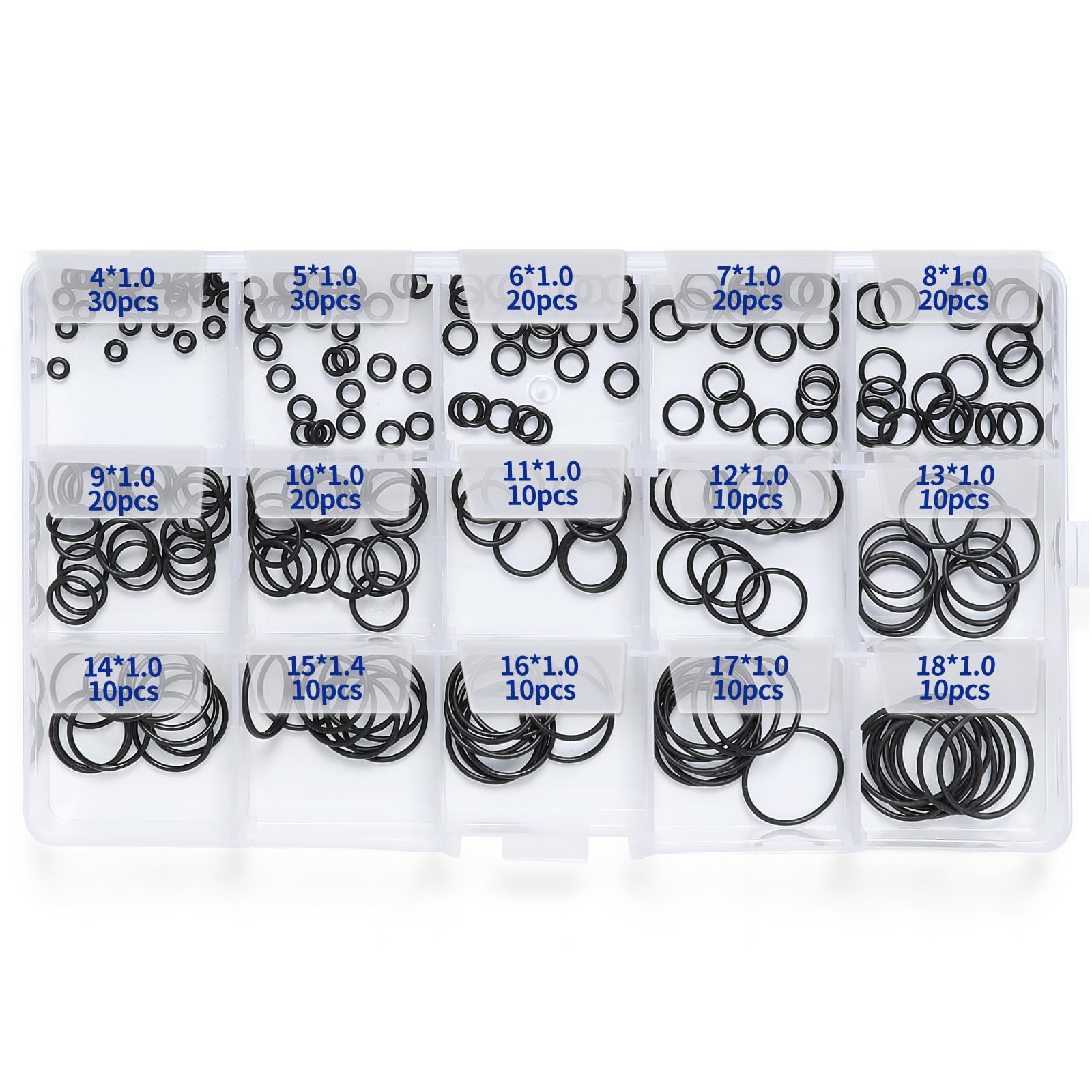 O-Ring Kit – 200-Piece Assortment, 15 Sizes, Premium Rubber Seal Rings For Plumbing, Automotive, Faucets, Pressure Washers, Air & Gas Sealing
