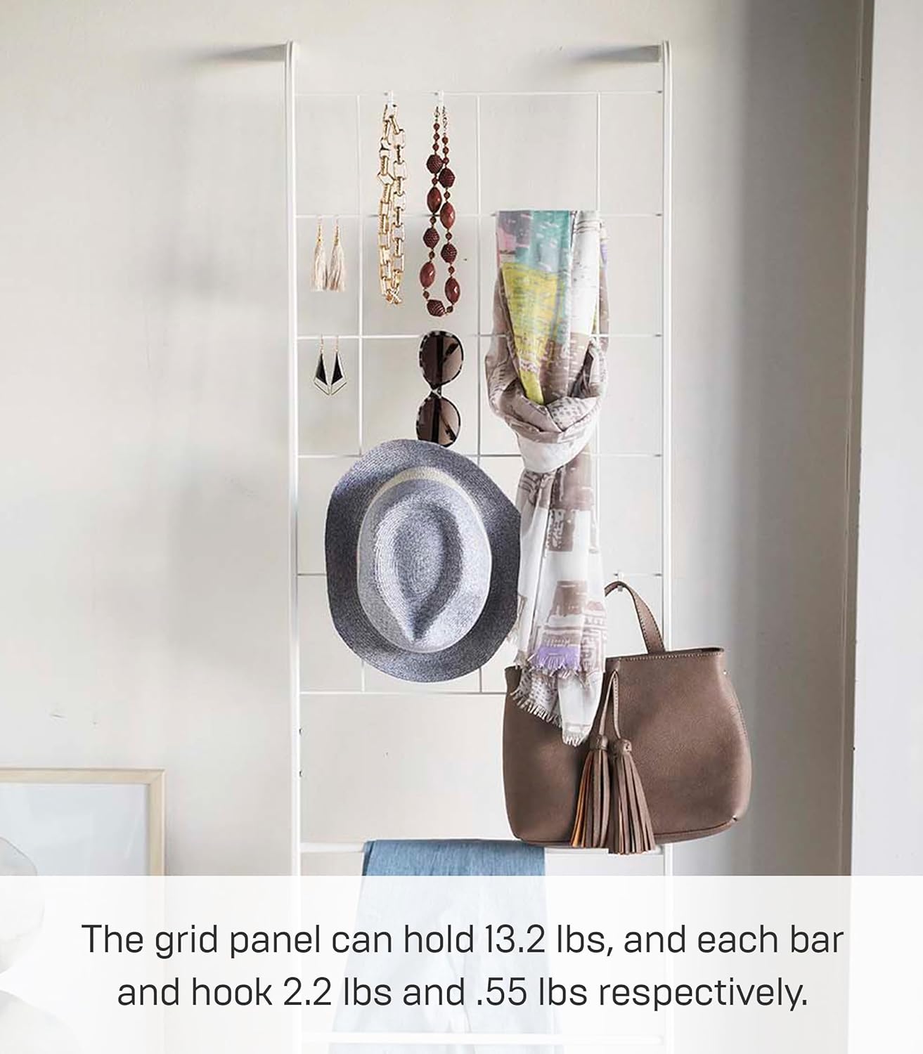 Yamazaki Home Grid-Panel Leaning Ladder-Modern Storage Rack for Bedroom Or Bathroom, One Size, White