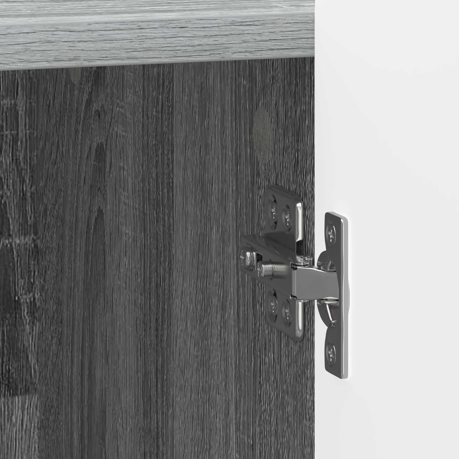 Nachttisch Graues Sonoma 43x34,5x52 cm Holzwerkstoff mit Metallbeinen | Vintage-Look aus hochwertigem,90°-Pendeltür für leisen Zugriff,schwarze Metallbeine,einfache Pflege mit feuchtem Tuch