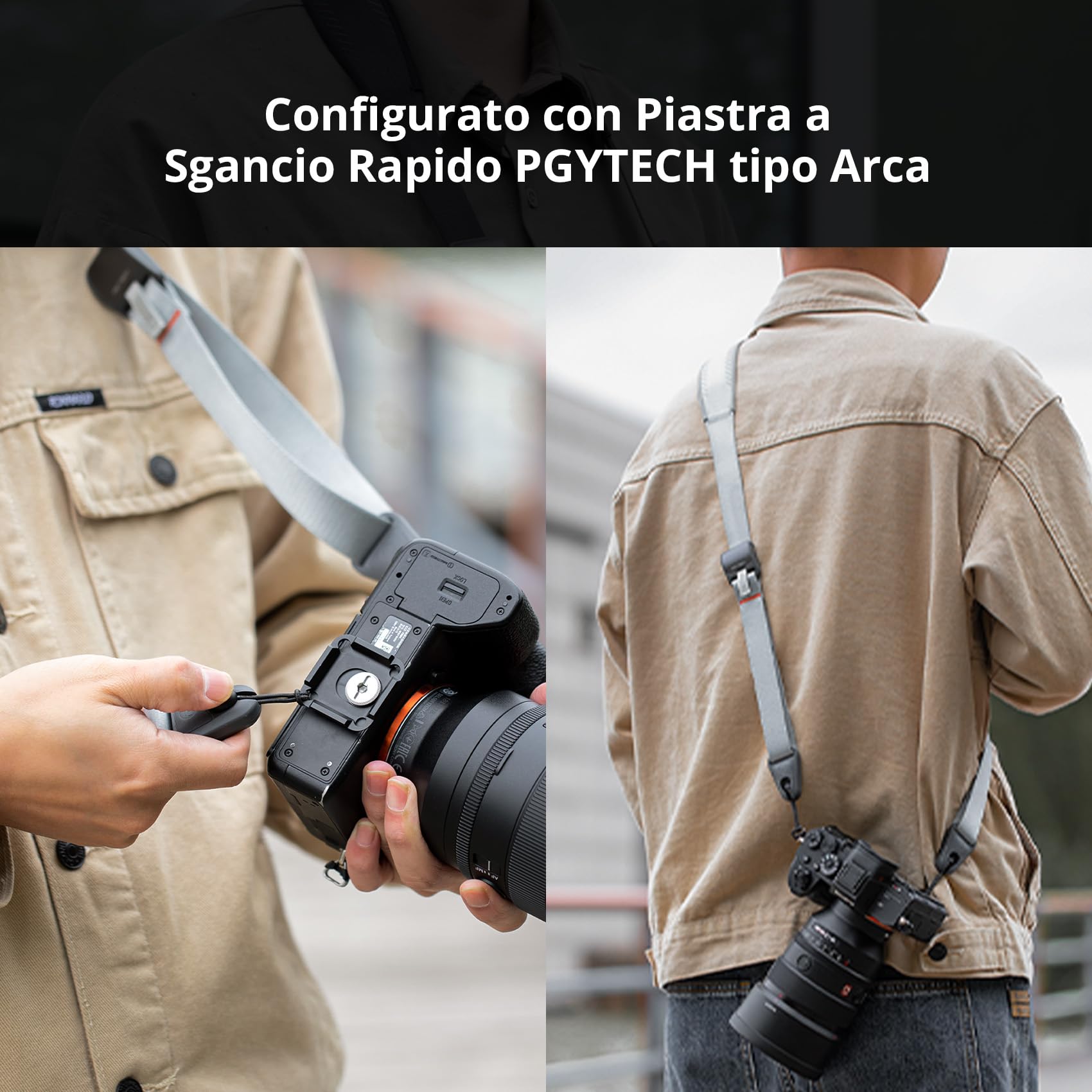 PGYTECH Tracolla per Fotocamera Rilascio Rapido Tracolla Fotocamera 110-152cm Regolabili Cinghie per Fotocamera a Sgancio Rapido per Fotografi per DSLR/SLR/Sony/Nikon/Fuji-Nero