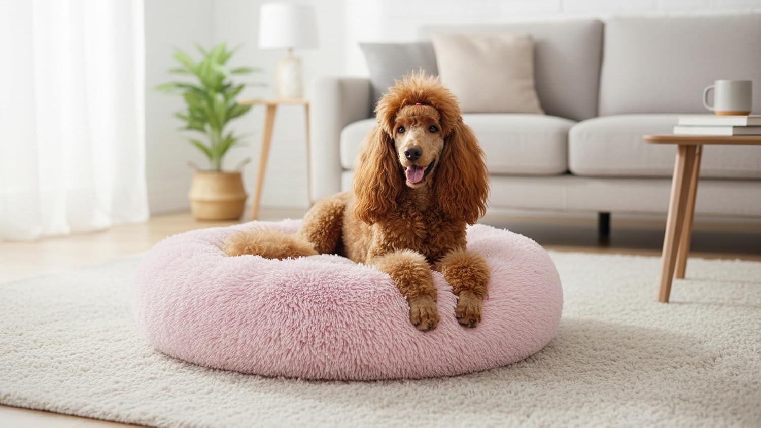 The Dog’s Bed Calming Donut Dog Bed, Plush Faux Fur Round Cuddler Nest – CertiPUR-Certified Foam, Removable Washable Zip Cover – XL (45"), Pink