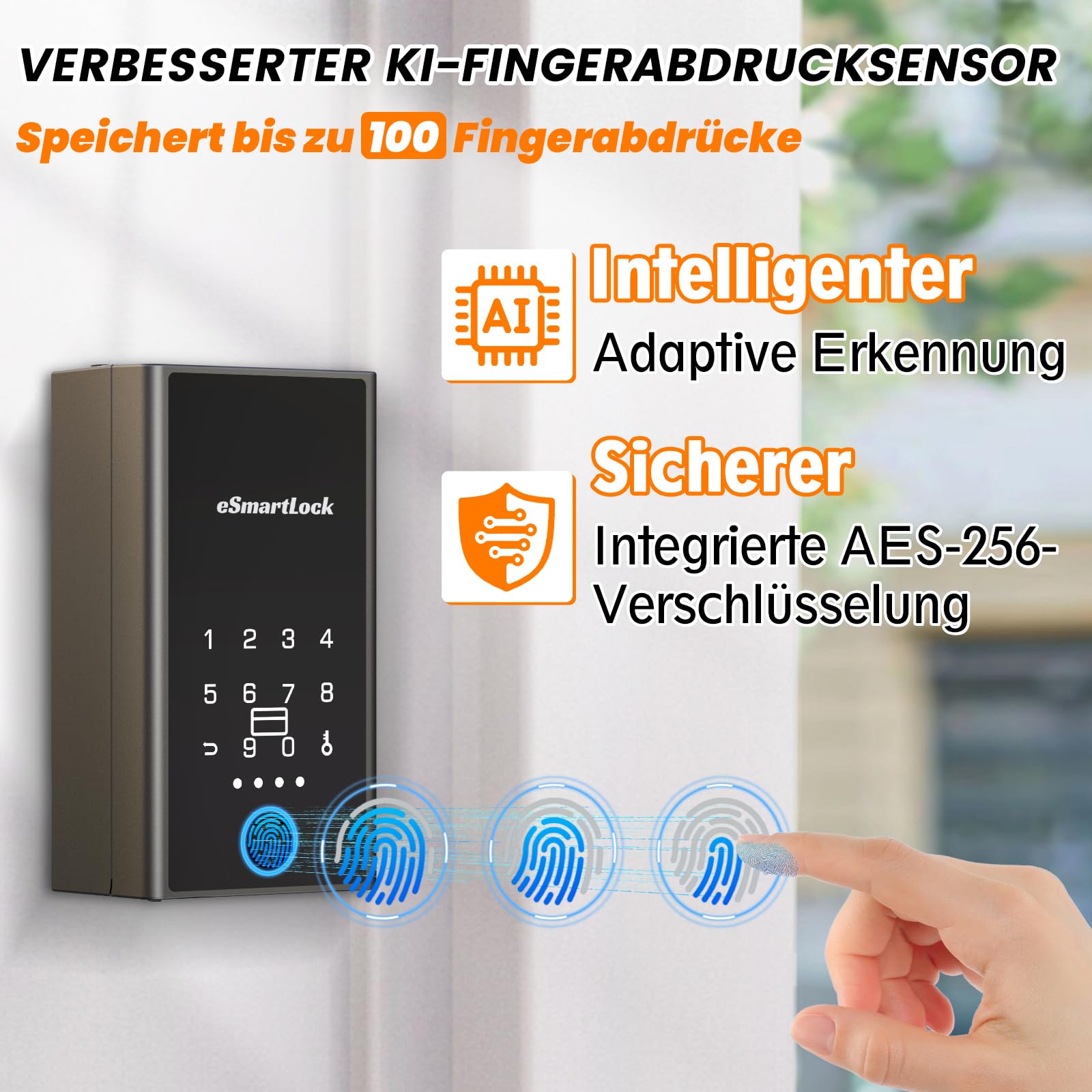 Anweller Smart Schlüsseltresor, Schlüsselsafe Elektronisch mit Fingerabdruck Zahlencode, Schlüsselkasten mit Bügel Wetterfest für Haus Garage Büro Wohnung, Ferienunterkunft