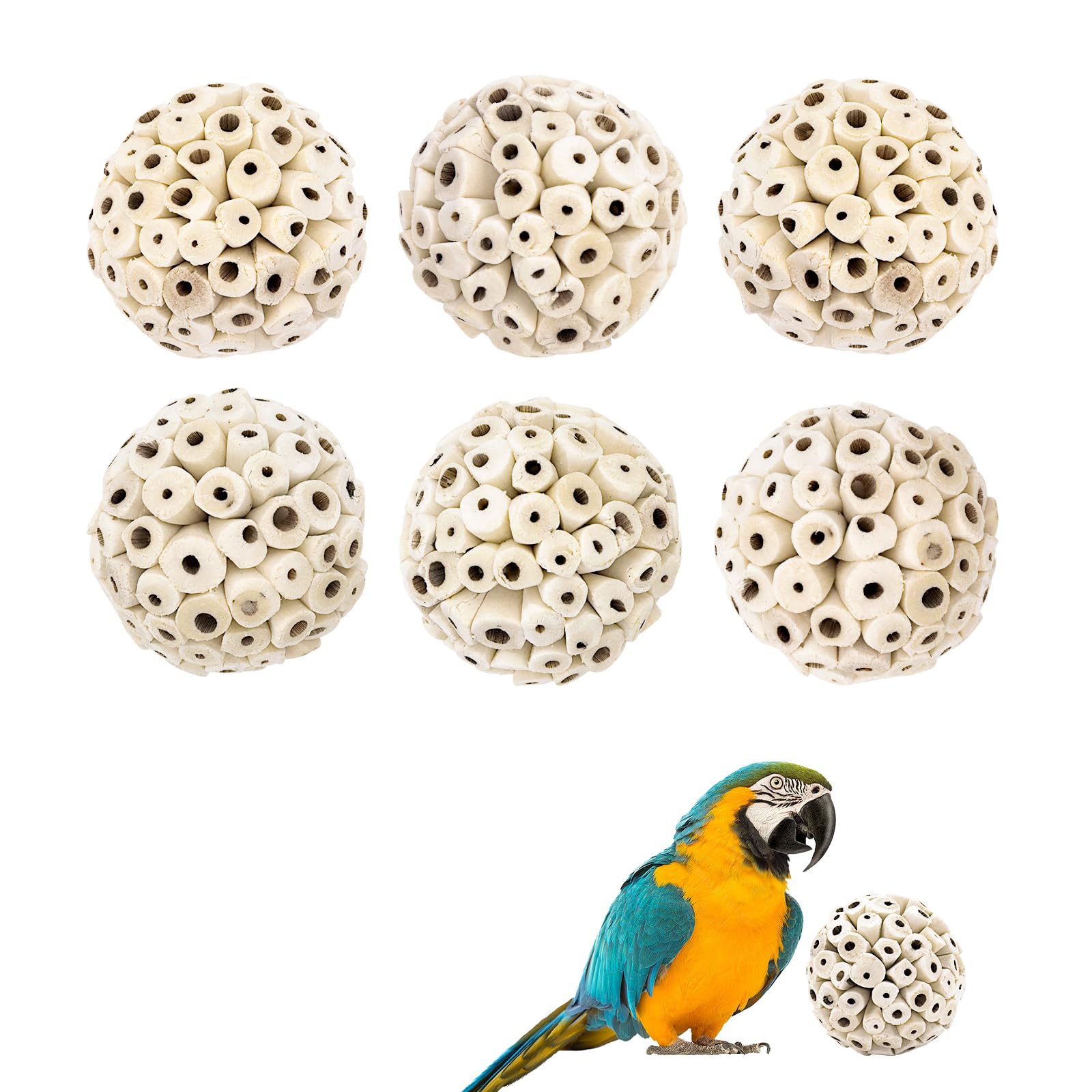 CheurYae 6 pcs Natural Sola Balls Bird Toys Soft Chew Shred Foraging Toy for Parrot Parrotlet Budgie Finch Macaw Hamsters Rabbits