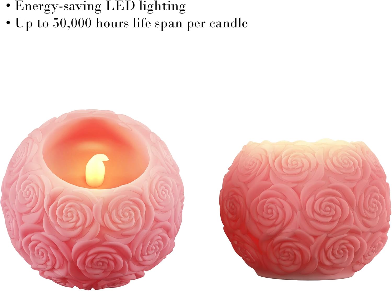 Lavish Home LED Candle with Remote Control-Rose Ball Design Scented Wax, Realistic Flickering or Steady Flameless Sphere Light-Ambient Home Décor, (L) 4.7”x (W) 4.7”x (H) 3.7”, Pink