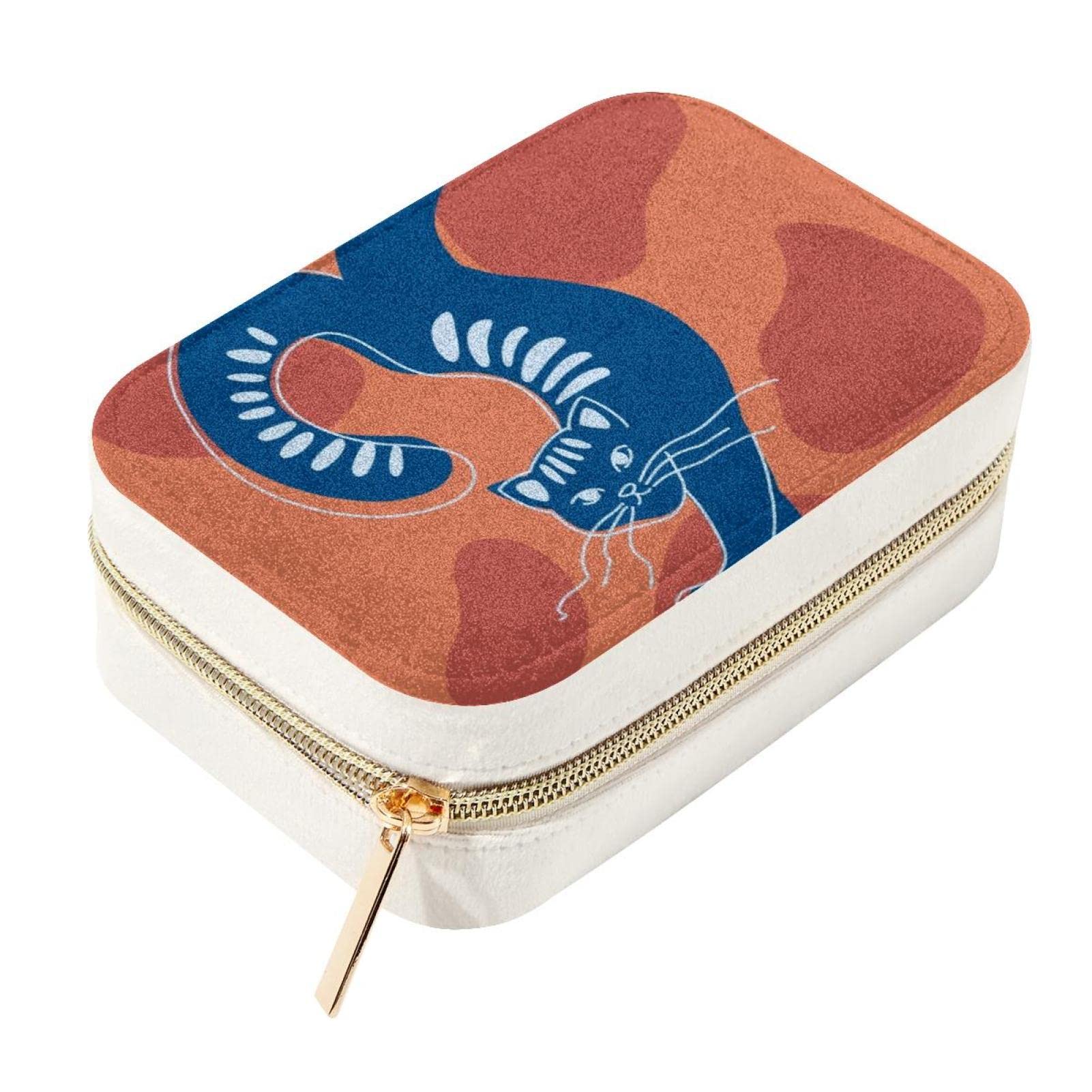 Boîte à bijoux chat bleu velours, cadeau idéal pour voyageuse