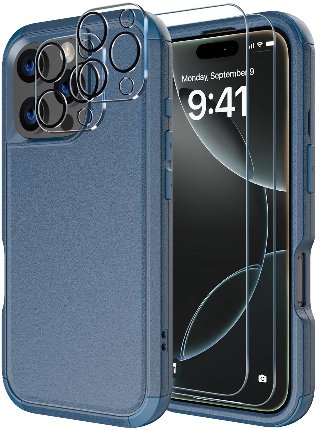 Diverbox for iPhone 16 Pro Case [Shockproof] [Dropproof] [Tempered Glass Screen Protector + Camera Protectors] Heavy Duty Protection Phone Case Cover for Apple iPhone 16 Pro (Blue)