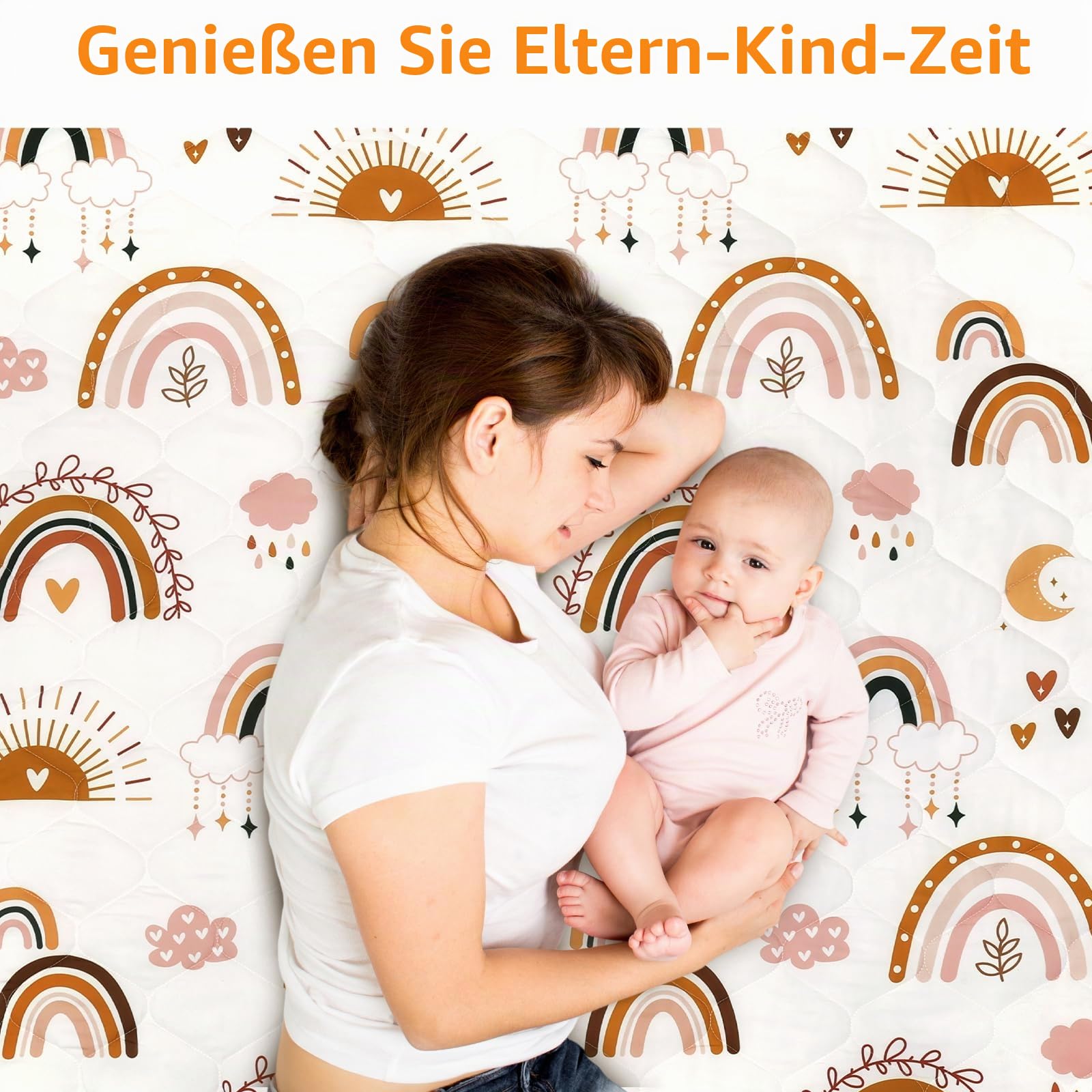 decalsweet Spielmatte Baby 127×127cm mit Rutschfest, Extra Dicke 2cm Weiche Abtrennbar Krabbelmatte Baby, Faltbar Krabbeldecke für Baby Krabbelteppich für Kinderzimmer Indoor Outoor Zaun (Regenbogen)