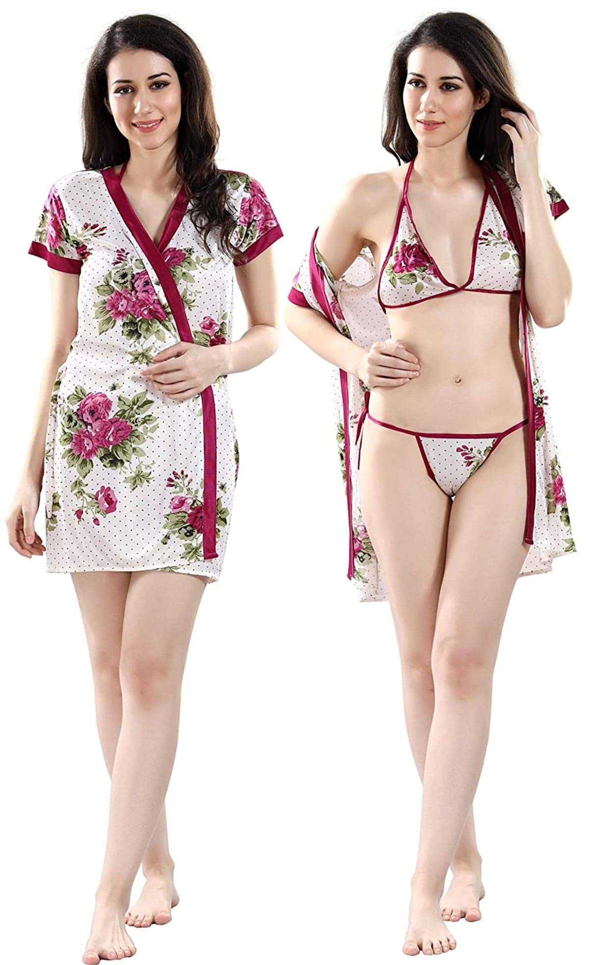 ssoshhub SoSh Women Babydoll Nightwear Lingerie Robe Sexy Intimates Sheer Honeymoon Lingerie Cover Thong Bra Robe Set-picture-32