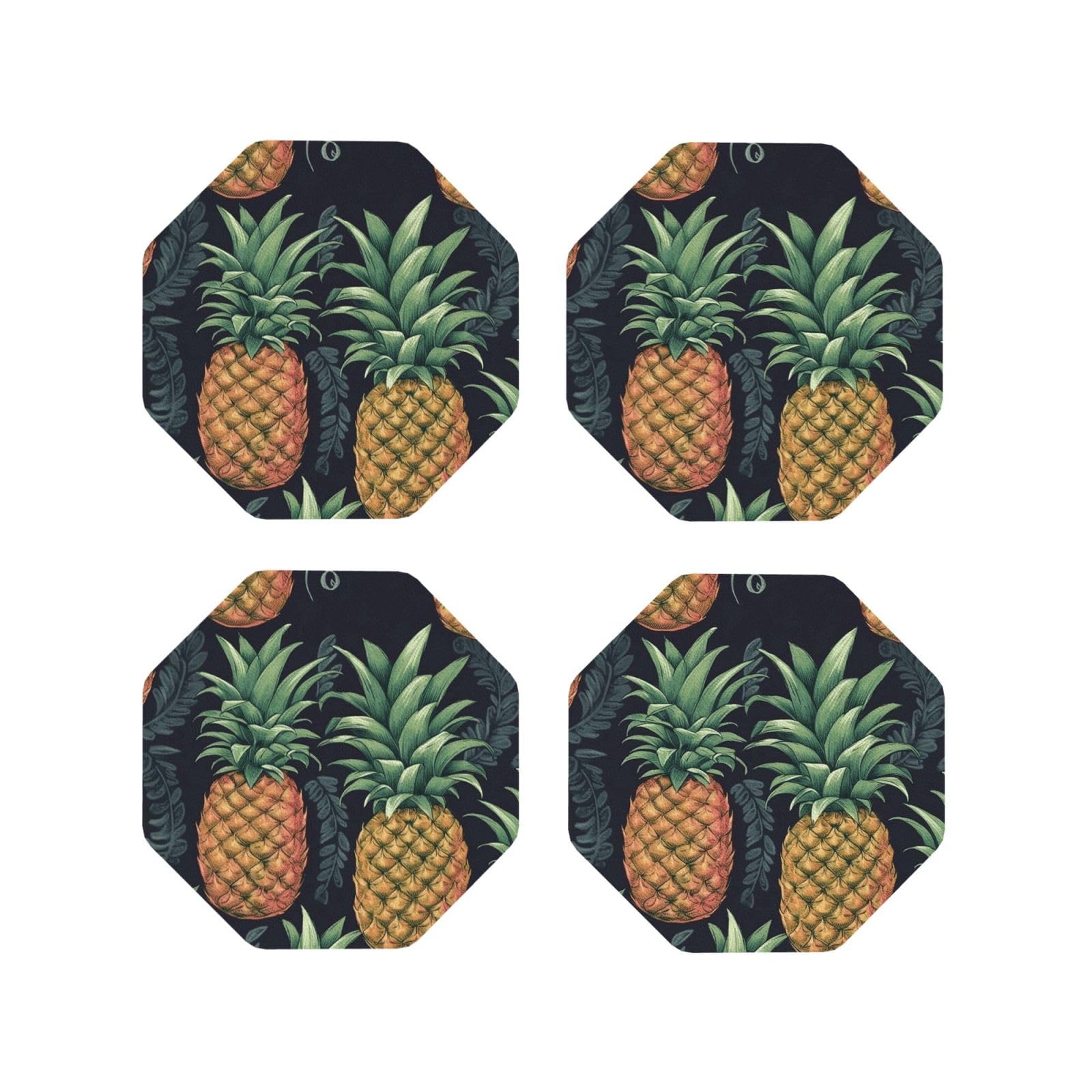 4pcs Drink Coasters for Tabletop Protection, 4" Leather Coasters for Drinks, Pineapple Cup Coasters for Coffee Table Decor, Non-Slip Drinking Cup Mat for Hot Or Cold Drink