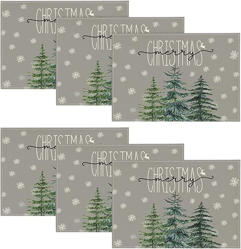Artoid Mode Juego de 6 manteles individuales de Navidad con diseño de copo de nieve de pino de 12 x 18 pulgadas para decoración de fiestas, cocina,