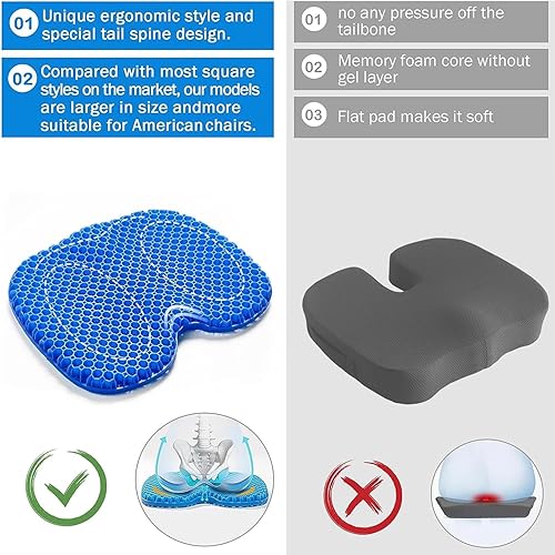 Miniatura 4 de Cojín de gel para asiento de coche, cojín de gel transpirable en forma de U para sentarse durante mucho tiempo, cojín para silla de oficina, cojín
