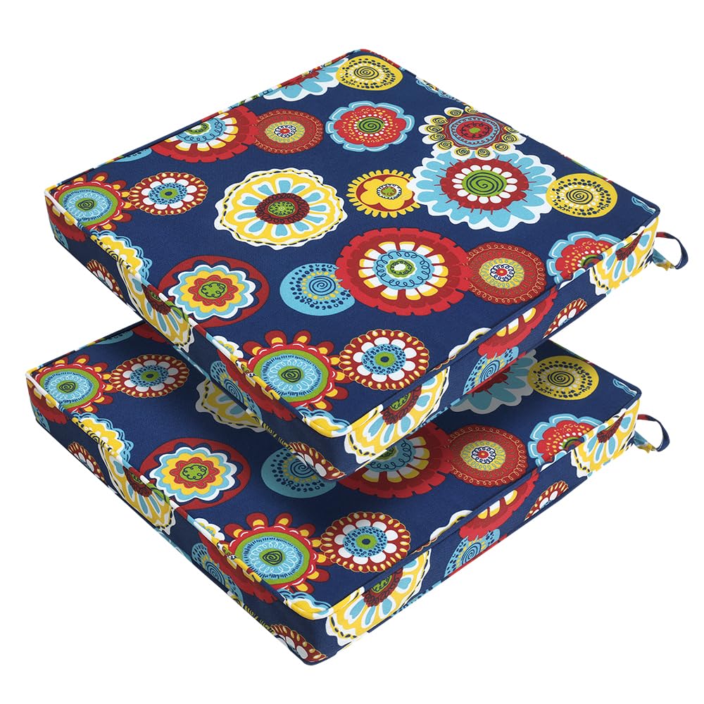 patio square chair cushions 18"x18"x2.5" with ties, 2 pack, waterproof weather resistant outdoor universal corner seat cushion, for garden dining office(heronsbill navy)