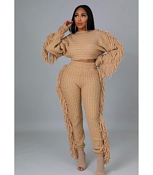 【NONCODE】Suev Cropped Knitwear + One Piece Set Amazon.com: Knit Two Piece Outfits for Women Tassels Solid