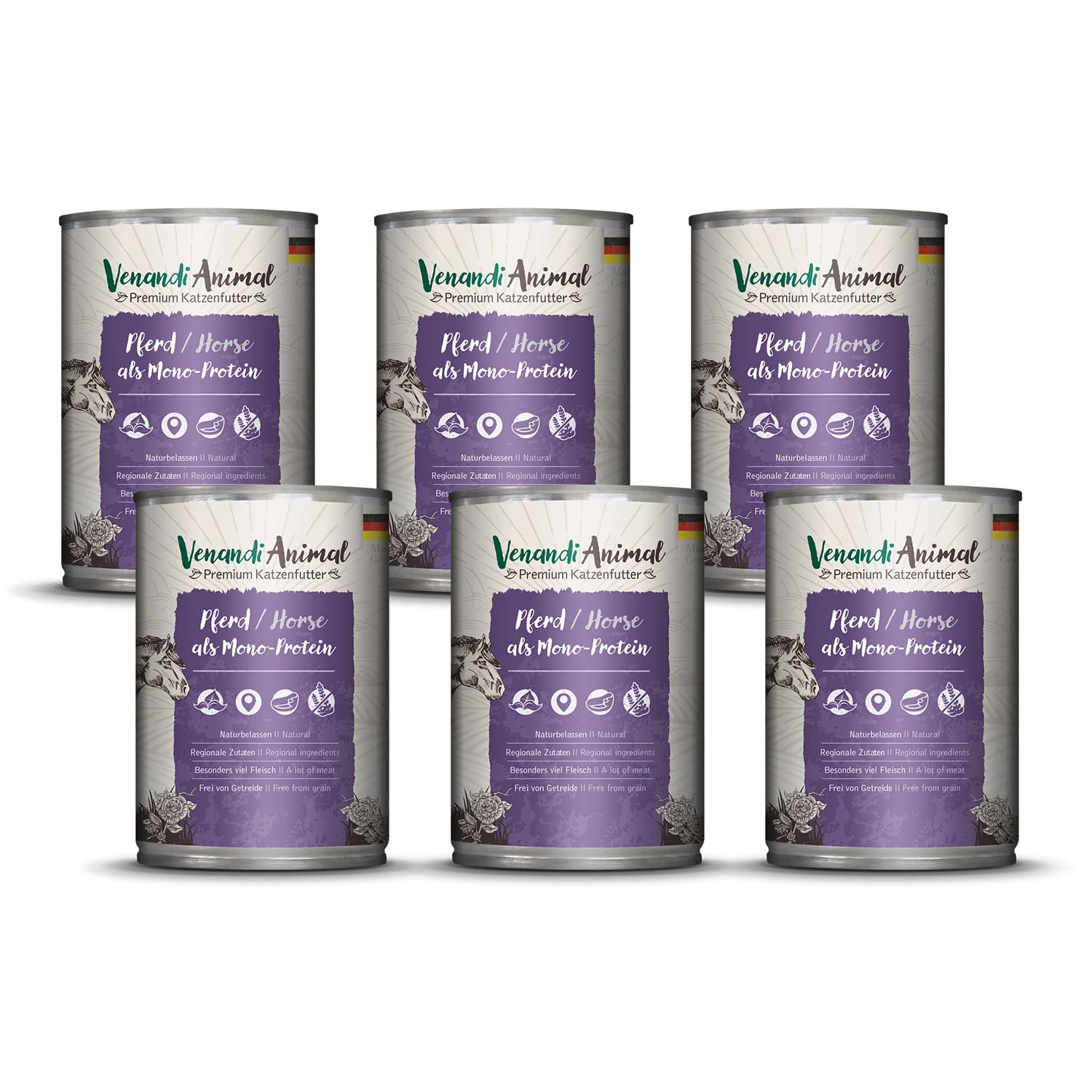 Venandi Animal Premium Cat Food, Horse as Monoprotein, Wet Food, Grain-Free and Natural, Pack of 6 (6 x 400 g)