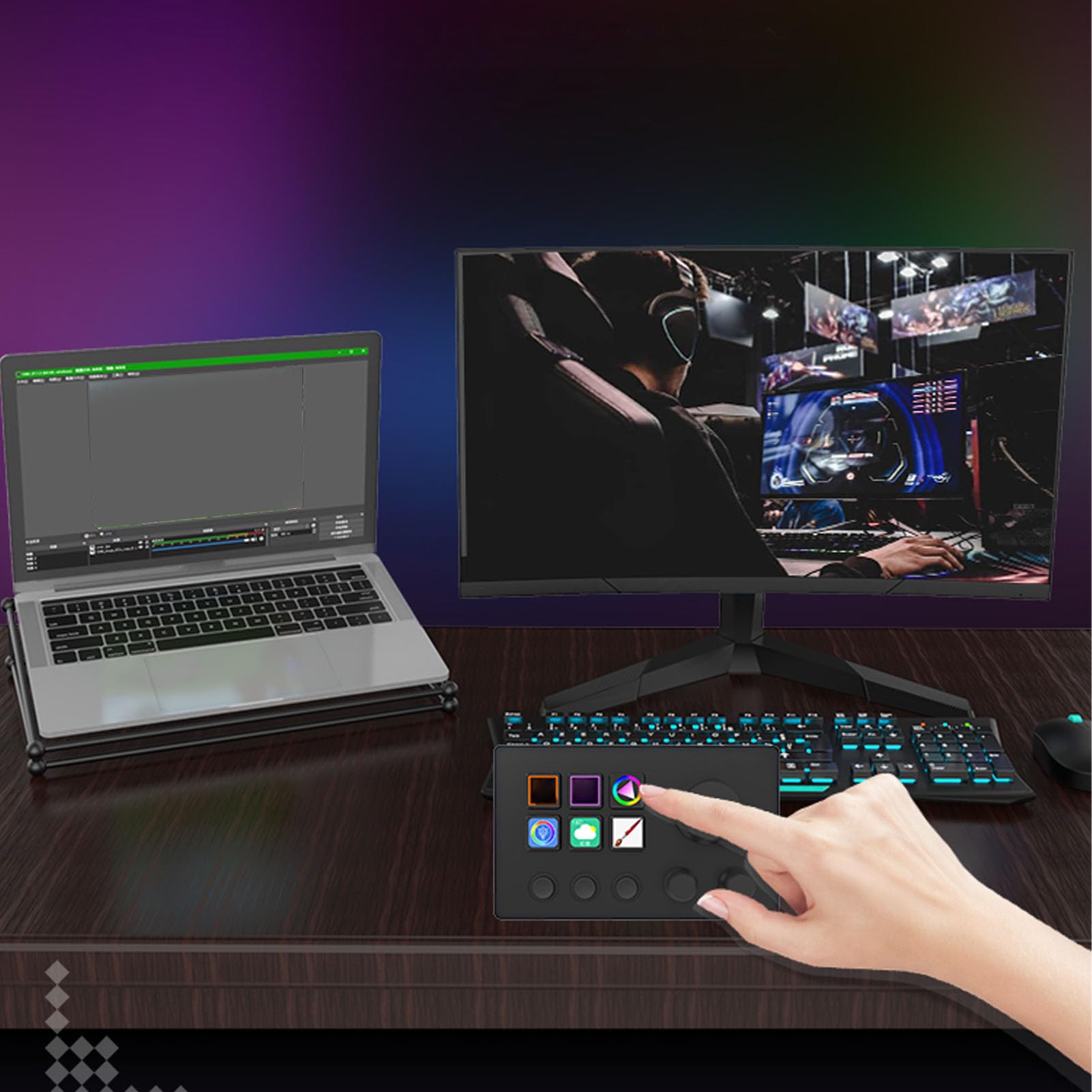 Studiodeck mit Knöpfen, Stream-Controller-Triggeraktionen in Apps-Software für OBS für Twitch für YouTube, Benutzerdefinierte Konsole für Foto- und Videobearbeitung,