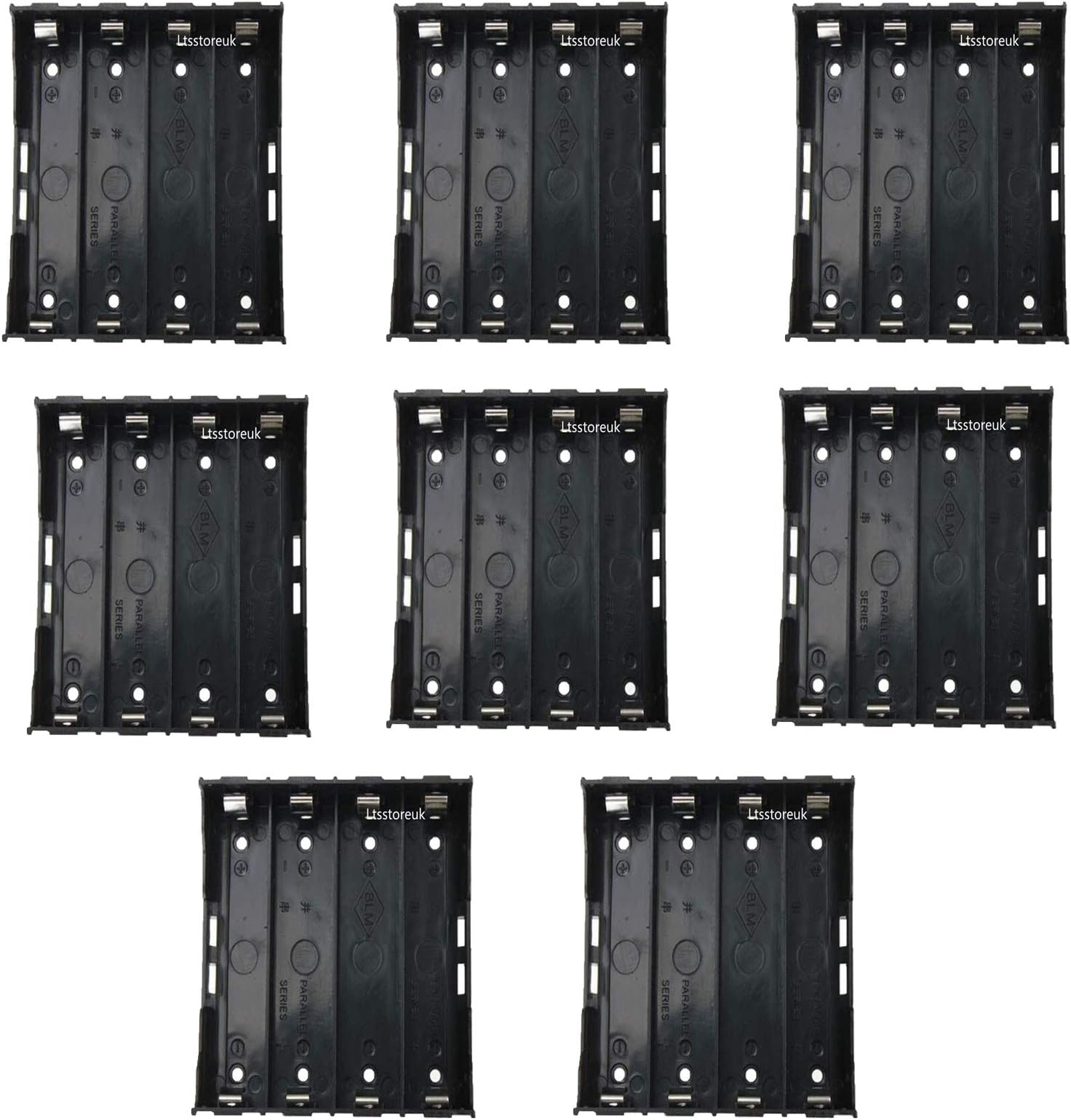 – 18650 Battery Case Holder, 8Slots x 3.7V DIY Battery Storage Box, in Parallel/Serial Black Plastic Batteries Case with Pin For 4 x 18650,Pack of 8