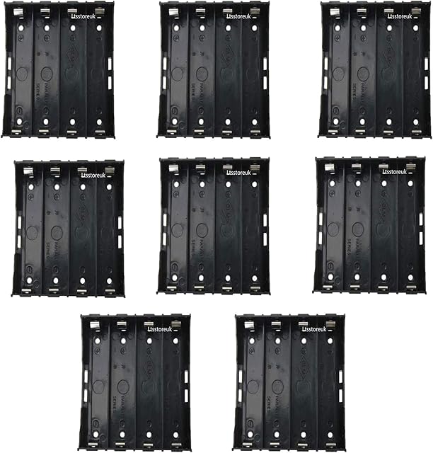 Ltsstoreuk 18650 Battery Case Holder, 8Slots x 3.7V DIY Battery Storage Box, in Parallel/Serial Black Plastic Batteries Case with Pin for Soldering 4 x 18650,Pack of 8