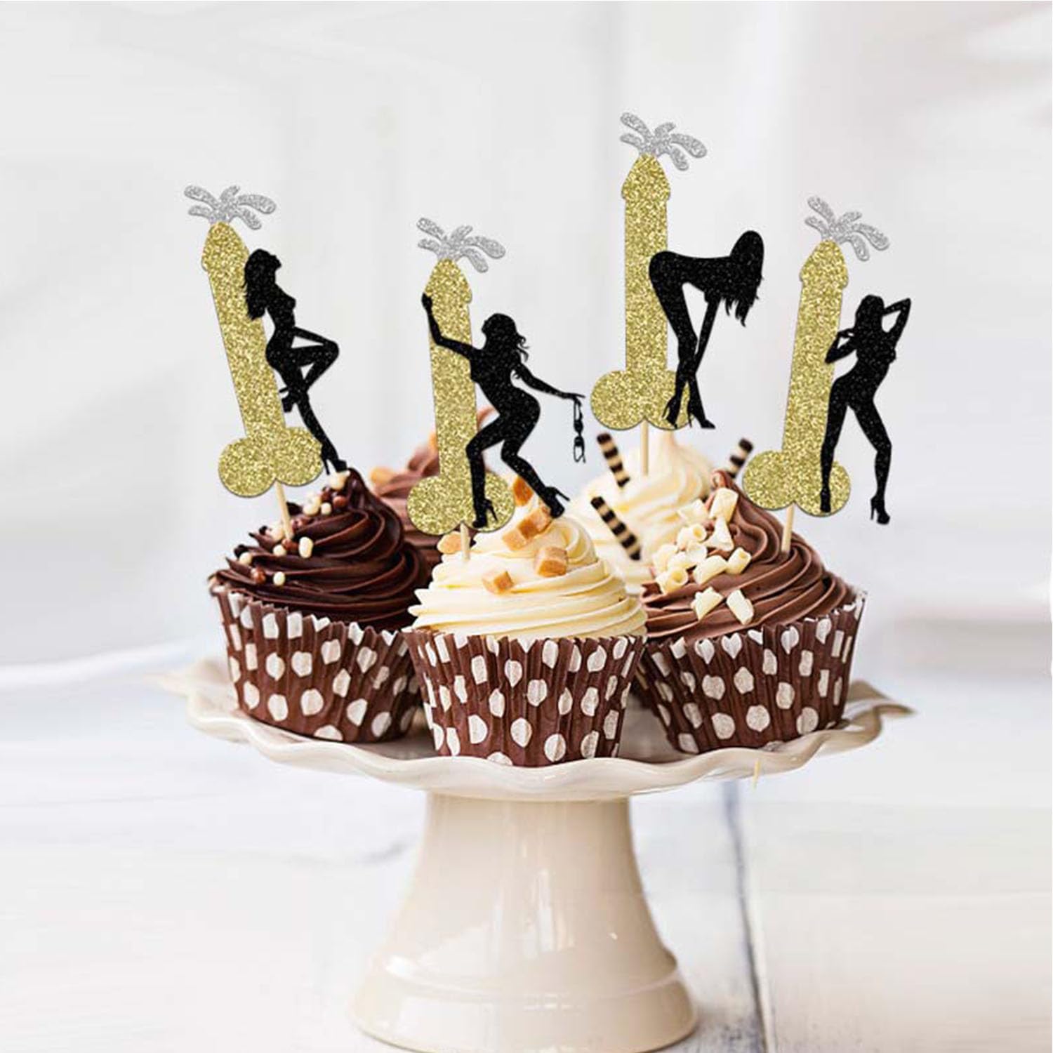 12 Pcs Prank Bachelorette Party Cake Cupcake Topper Decoration Gender Glitter Pick for Hen Bridal Shower Engagement Supplier Favor Game Tool Decor Set Y14 - Image 3