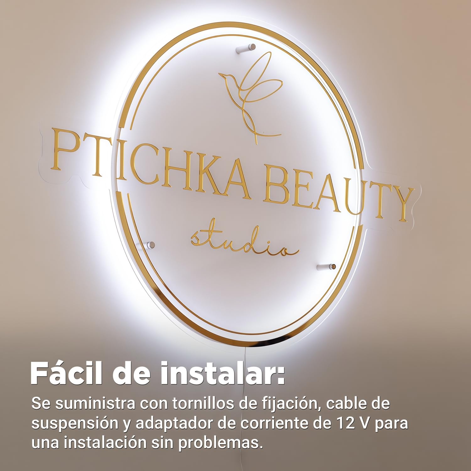 Neonapm Letrero Acrílico Retroiluminado Personalizado, Letrero de Logotipo LED para Negocios, Diseño de Escaparates, Salones de Uñas, Estudios de Belleza, Forma Redonda (35cm-115cm)