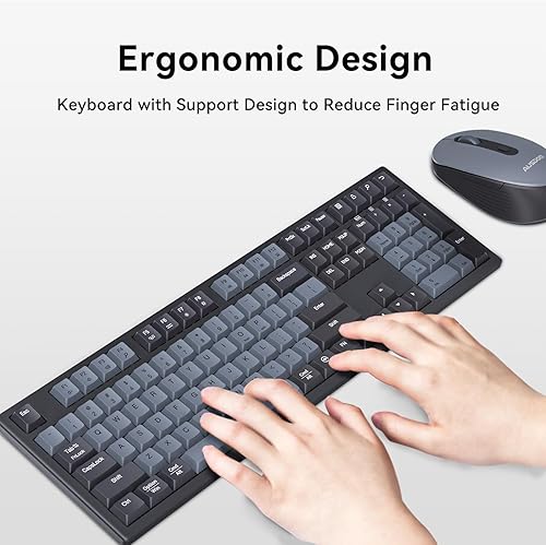 Miniatura 8 de AUSDOM Combo de teclado y mouse inalámbricos, sensación mecánica de 108 teclas, teclado silencioso recargable de tamaño completo de 2.4 G y mouse