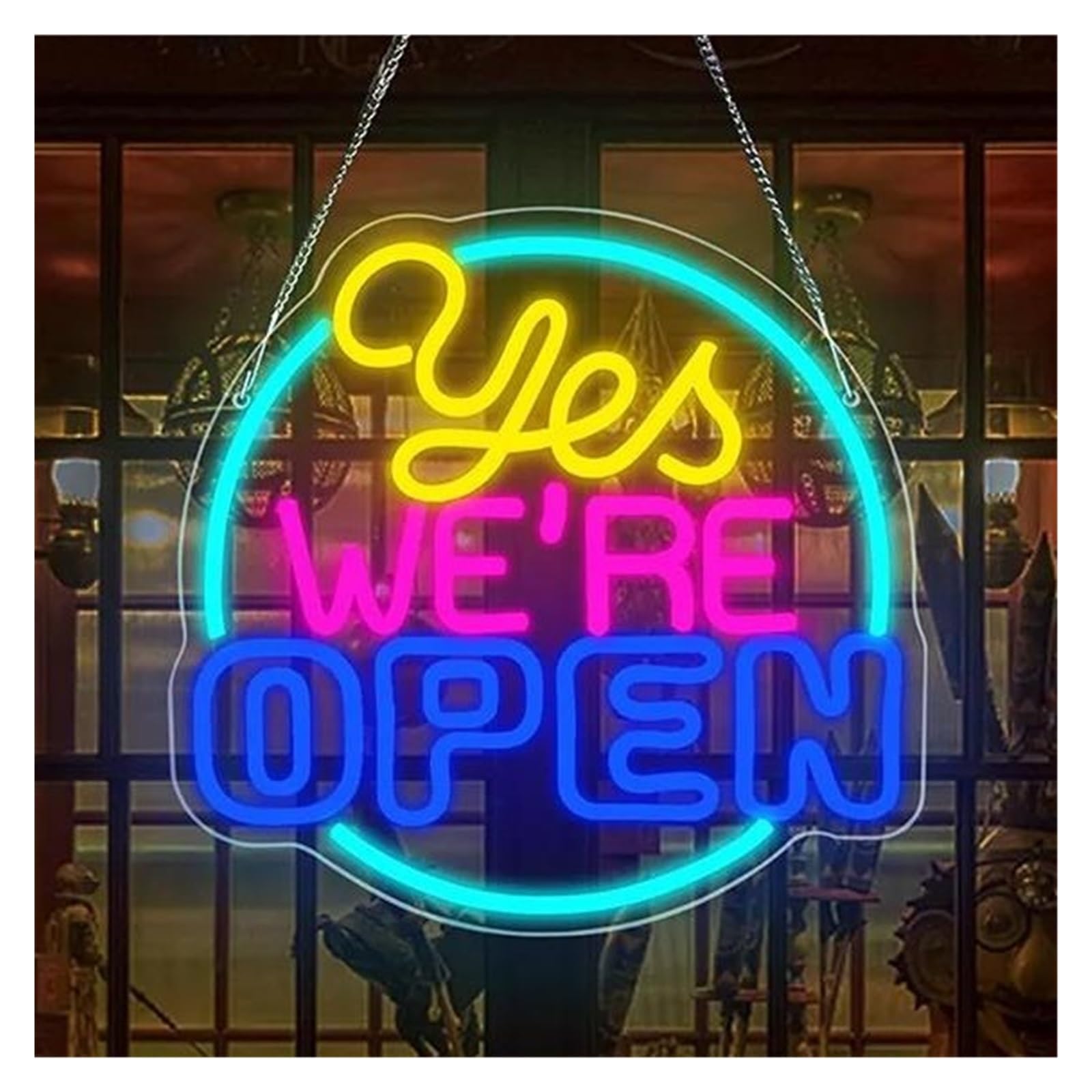 XENITE Hanging Art Neon Signs Yes We're Open Neon Signs Dimmable Business Wall Decor for Restaurant Bars Cafes Clubs Stores 42x40.2cm