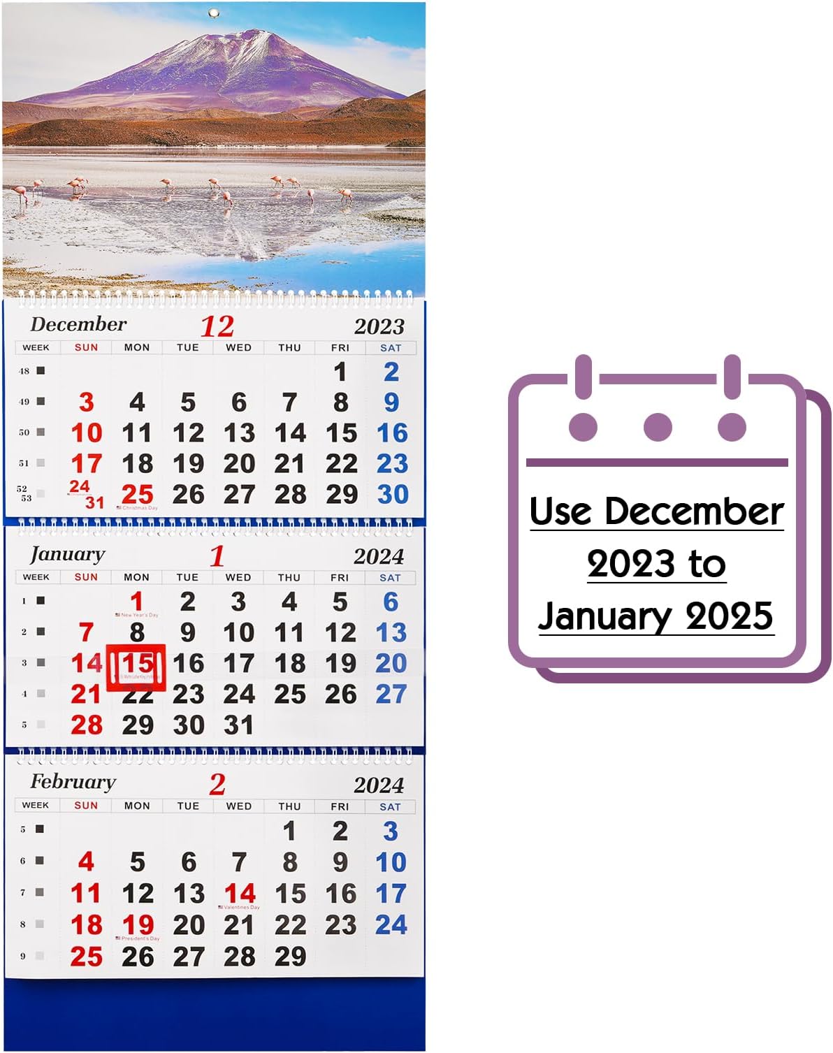 2025 Wall Calendar Large Wall Calendar 3 Month Display Vertical Calendar with Thick Paper 33" x 13" from Dec 2024 to Jan 2026 for Perfect Daily Planner (Blue-2)