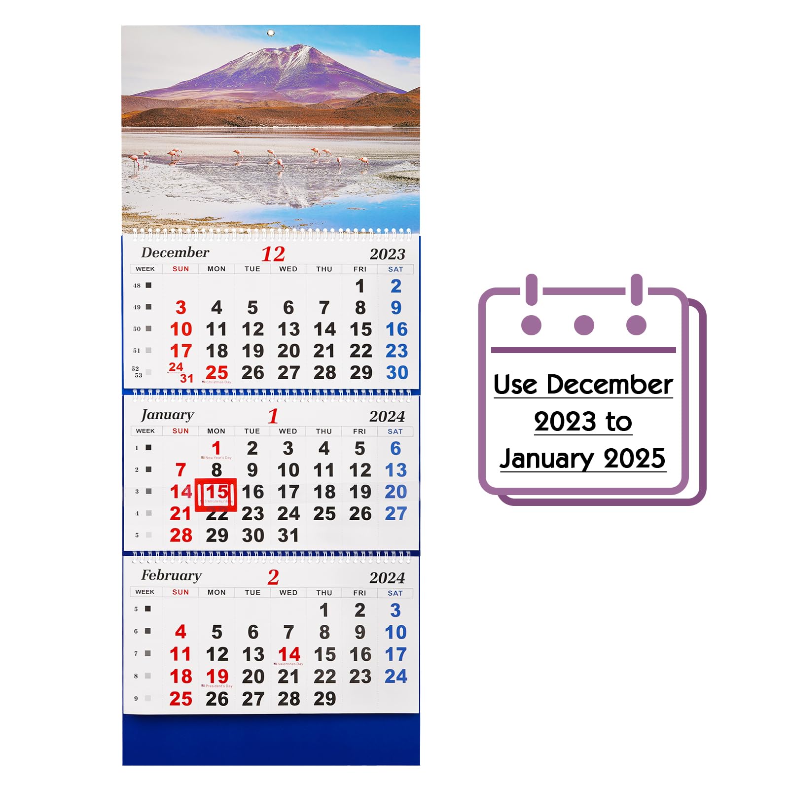 2025 Wall Calendar Large Wall Calendar 3 Month Display Vertical Calendar with Thick Paper 33" x 13" from Dec 2024 to Jan 2026 for Perfect Daily Planner (Blue-2)