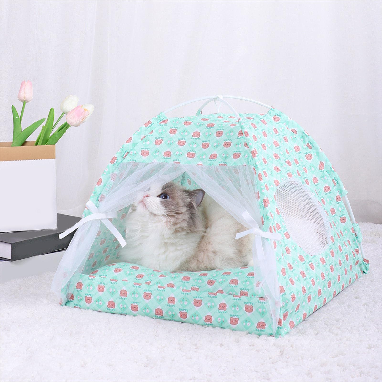 Tente pour animal domestique portable amovible respirant Tipi Chiens Chats Intérieur Extérieur Niche pour Camping Pratique