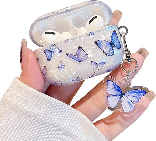 Bonita funda para Airpod Pro 2 (20222023) con llavero de mármol blanco, funda protectora de TPU duro compatible con AirPods Pro de 2 generación para