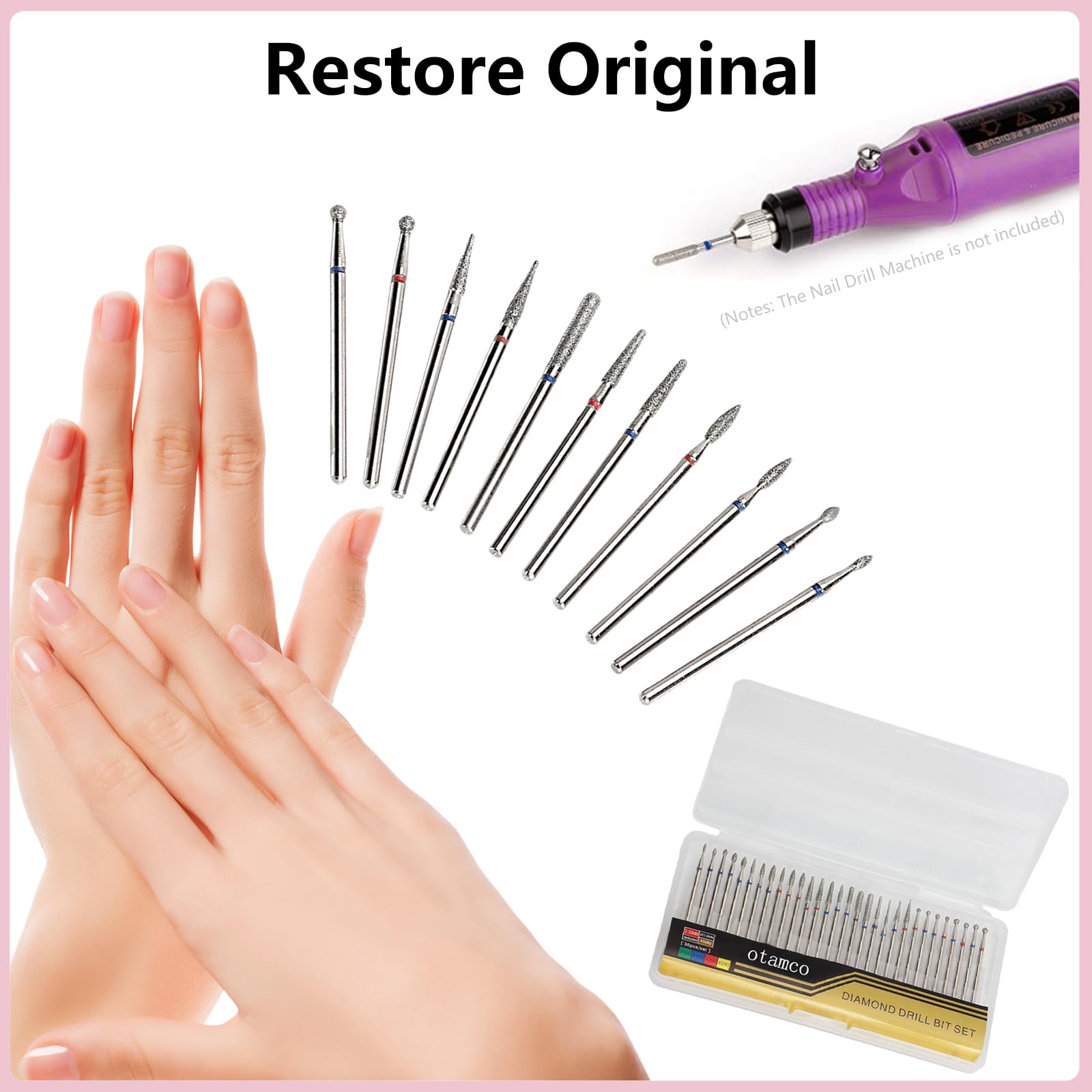 Juego de brocas de uñas de diamante de seguridad profesional, brocas de cutícula de carburo de 3/32 pulgadas para manicura y pedicura eléctricas, 30 piezas 3