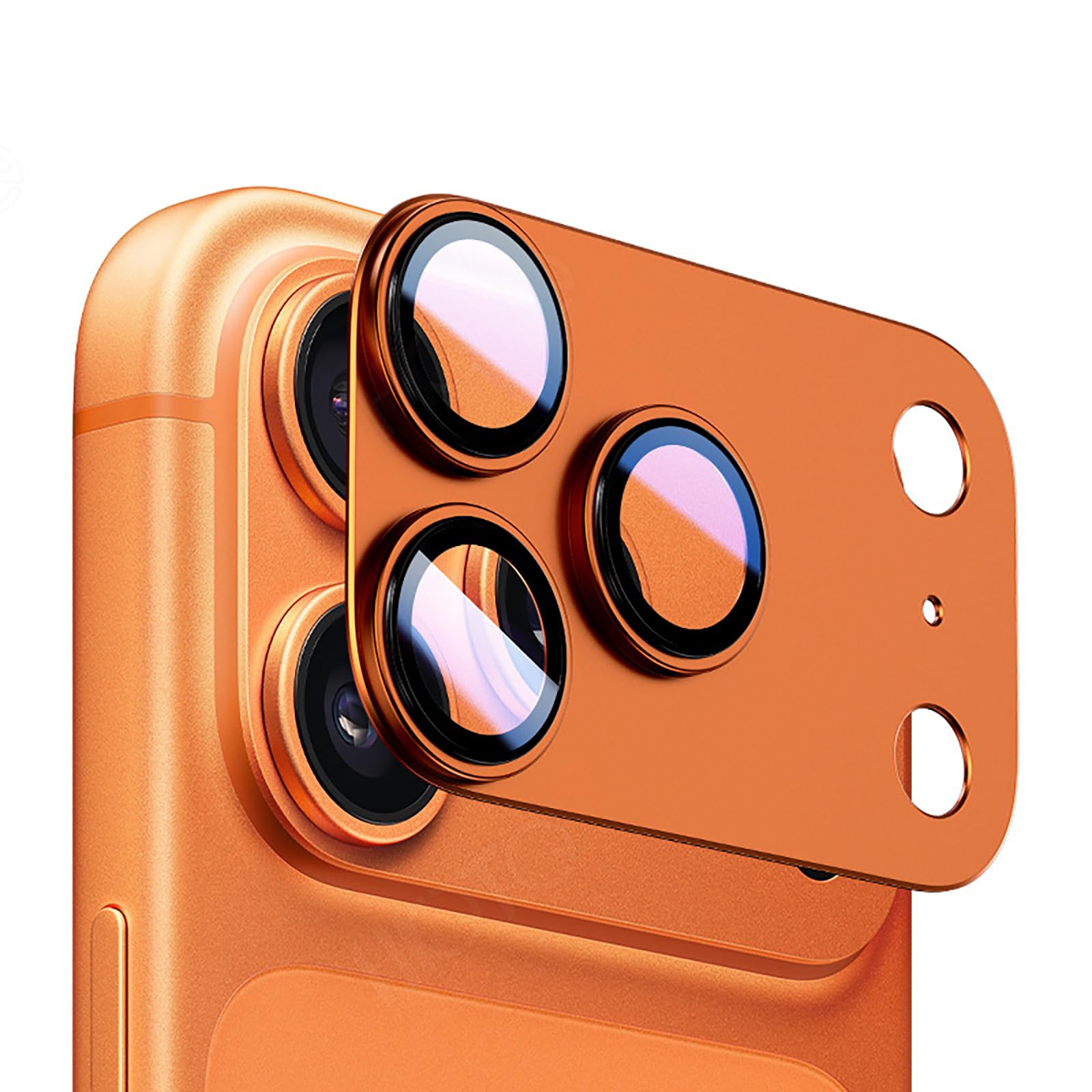 JFStene カメラカバー いphone17Pro max 用 レンズ保護 フィルム iPhone17プロマックス 対応 カメラレンズ保護 アルミ 強化ガラス 9H硬度 キズ防止 耐衝撃 高透過率 極薄 一体感 防塵 全面保護 1枚入り (オレンジ, iPhone17ProMax 用)