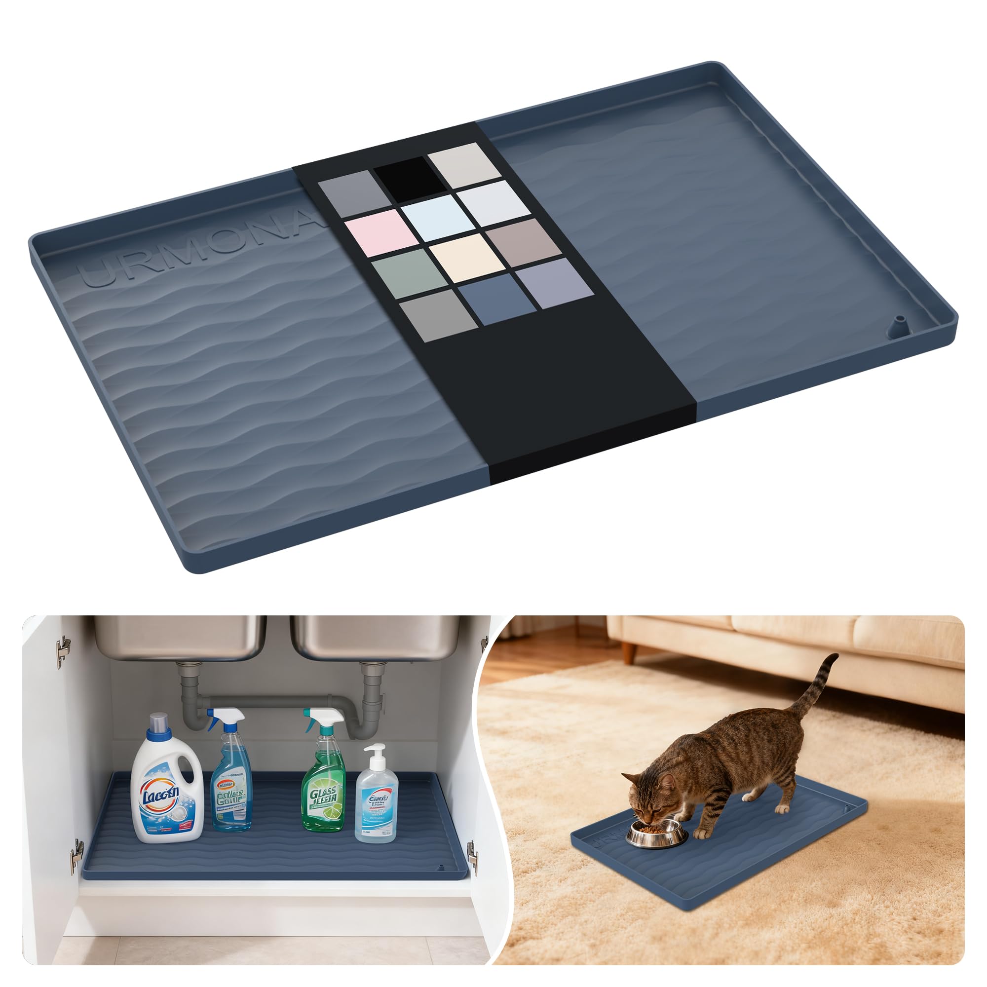 URMONA Silicone Under Sink Mat 30 x 48 cm, Waterproof Kitchen Cupboard Mat