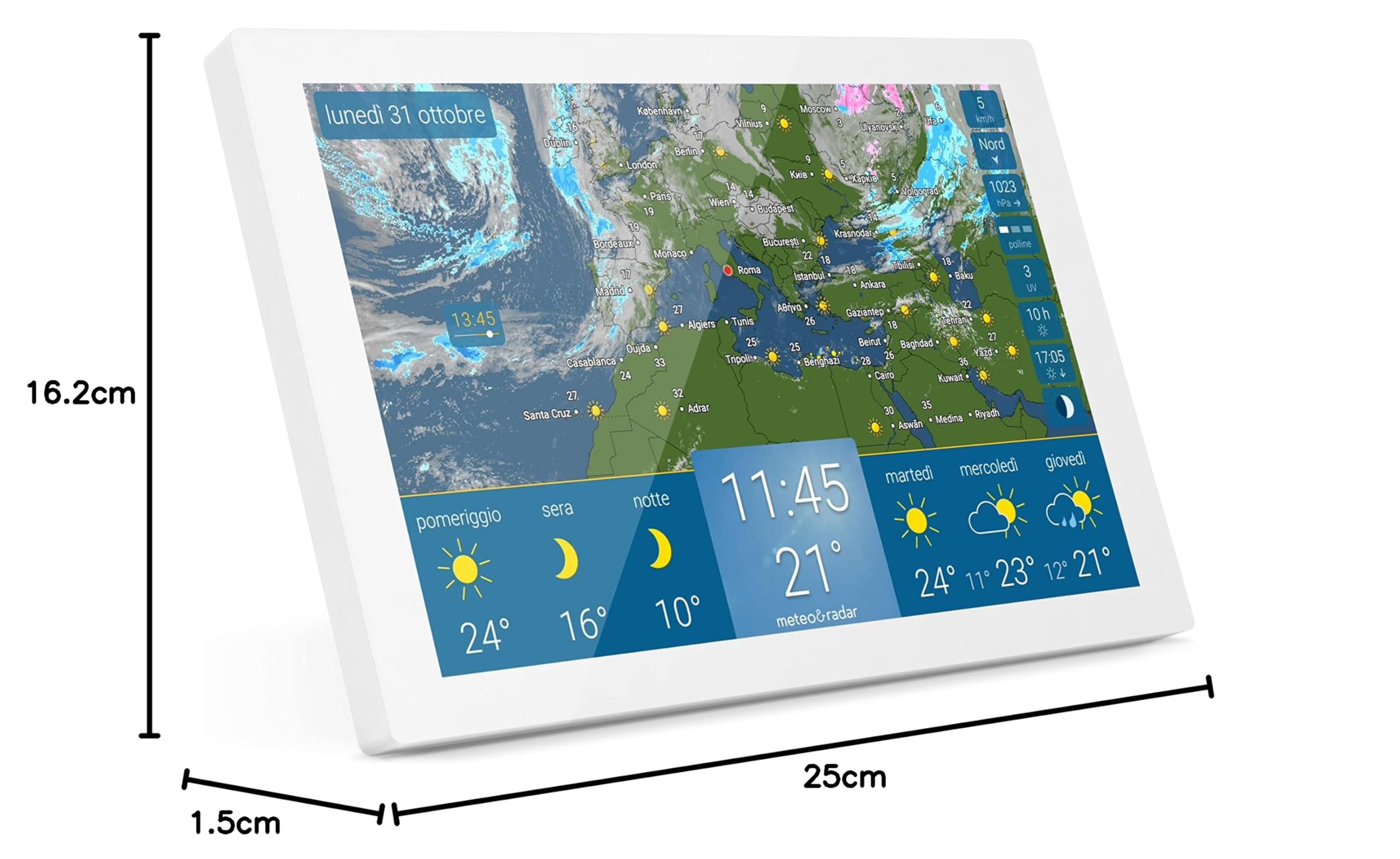 tiempo & radar home 2 – Estación meteorológica wifi inalámbrica táctil – Pronóstico y radar de lluvia, alertas, reloj digital, indicaciones de temperatura, viento