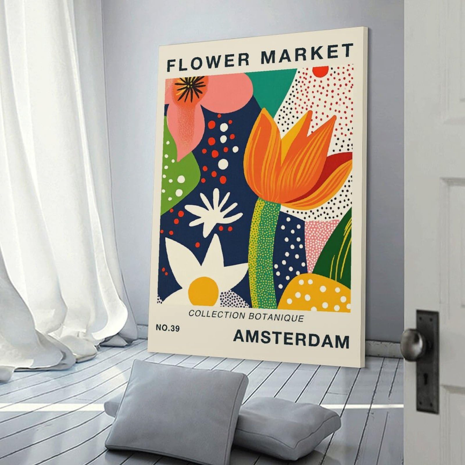 Junmoney Wall Picture Print Flower Market Amsterdam Botanical Travel Art Print, 20x30inch(50x75cm), for Contemporary Homes, Apartments Or Offices, Decorative Canvas Decor for Home Updates