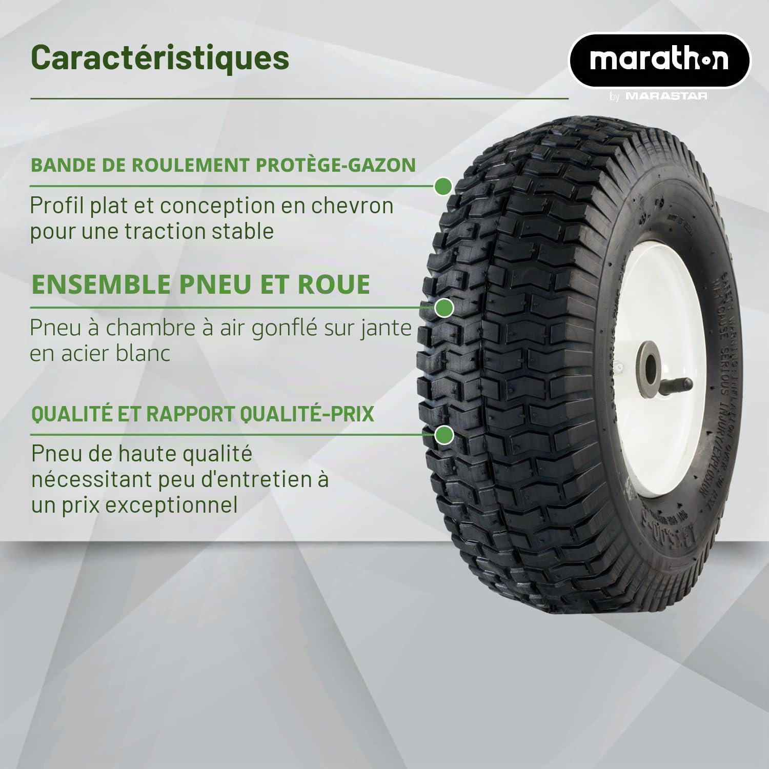 Marathon 20336 Pneu de tondeuse à gazon pneumatique (rempli d'air) 33 x 12,9-15,2 cm