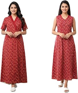 Baby Doll Women's Bizzy Lizzy Poly Cotton Set Of 2pc Full Length Housecoat, Robe, Nighty, Sleepwear, Night Gown for Women ... Price In India