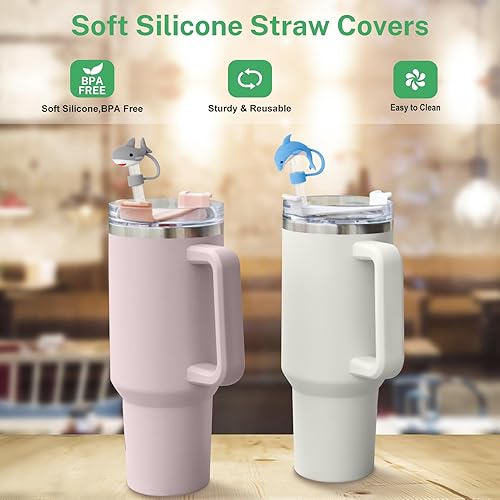 Miniatura 3 de VVAYHUA Stanley - Juego de 4 fundas de paja para Stanley, paquete de 4 fundas de silicona compatibles con vasos Stanley de 30 y 40 onzas, puntas de