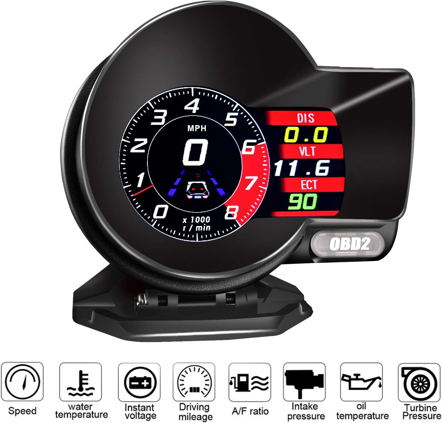 Car Head Up Display,WIDERLIFE Automotive Universal HUD OBDII EUOBD 6 Display Modes HD TFT LCD Instrument Refitting Code Table with Scan and Clear Fault Code Overspeed Alarm Suitable for Most Vehicles