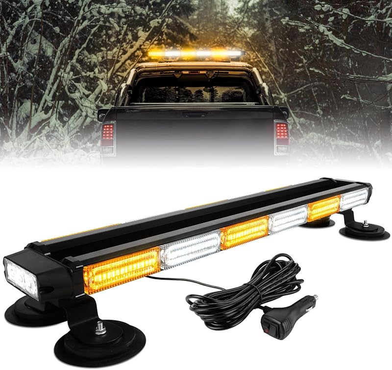 ASPL 26inch 126 LED Rooftop Emergency Strobe Lights Bar Double Side Flashing Safety Warning Traffic Advisor Light Bar Hazard Snow Plow Light for Trucks Vehicles Construction Tow Pickup(Amber/White)