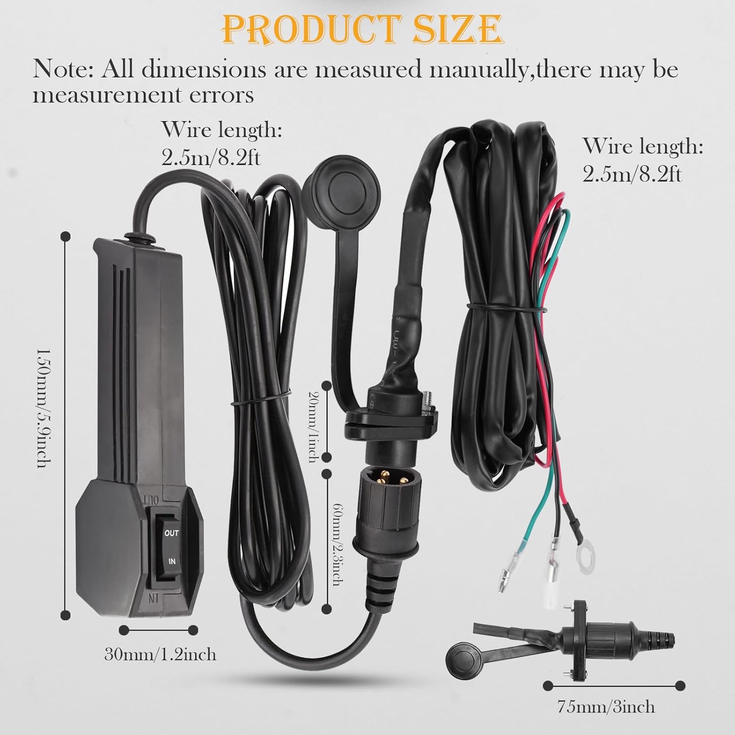 3 Prong Winch Remote Control Female Plug Badlands Winch Remote Plastic 12V Handheld Winch Remote Controller With 9Ft Cable Electric Manual For Atv Utv