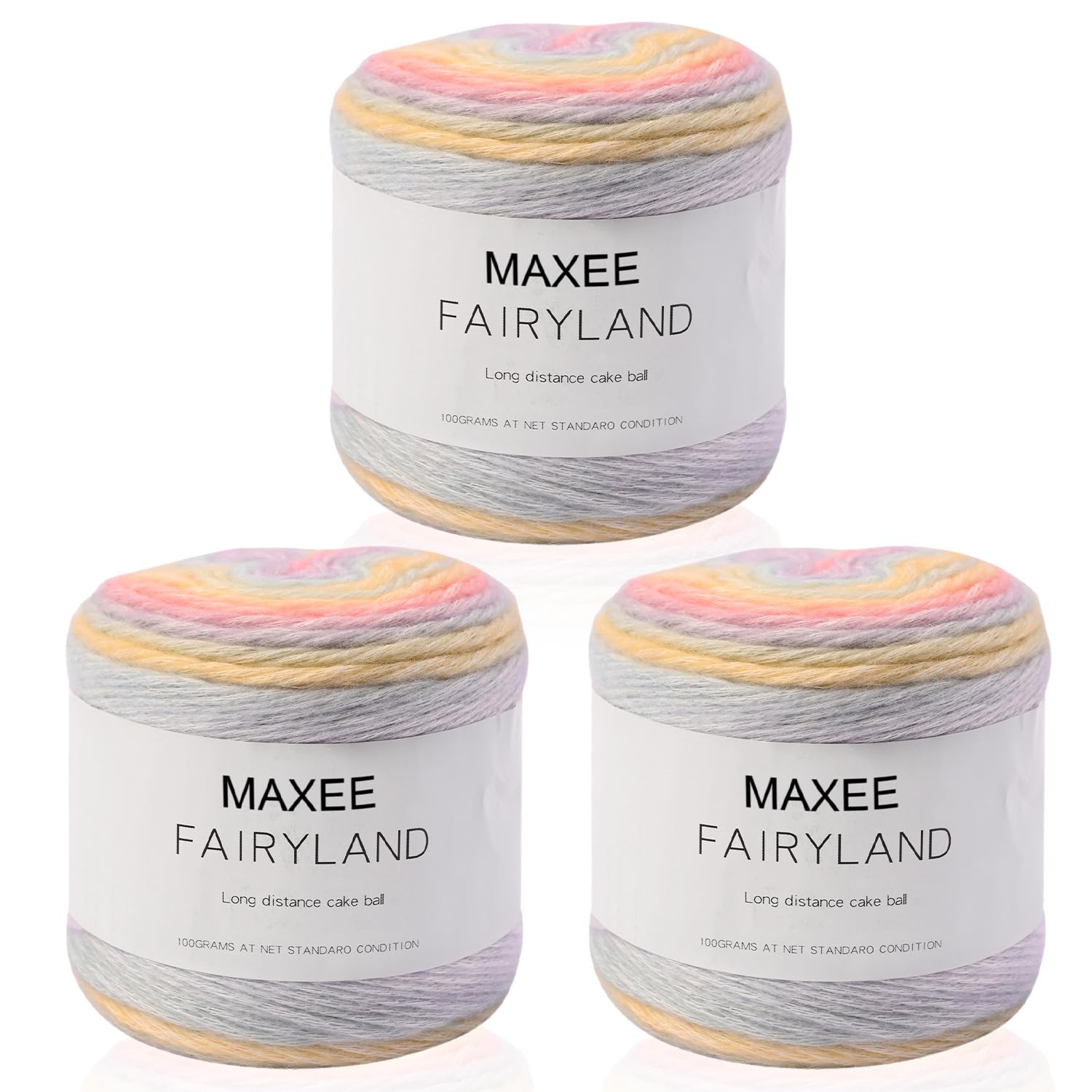 Maxee Bobbel Wolle Farbverlauf,3 x 100g Farbverlaufsgarn,69-Regenbogen | Wolle zum Häkeln mit Farbverlauf, auch zum Stricken; weiches mehrfarbiges Garn für Schal, Tuch, Mütze und Pullover