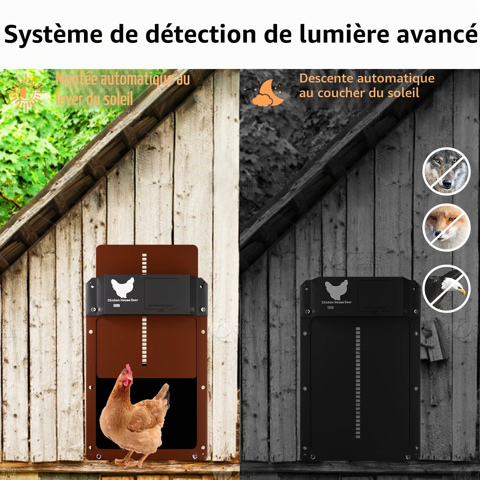 yoarmyt Nouveau Porte Automatique Poulailler, Automatique Etanche avec Capteur de Lumière Porte De Poulailler Automatique à Induction à Pile