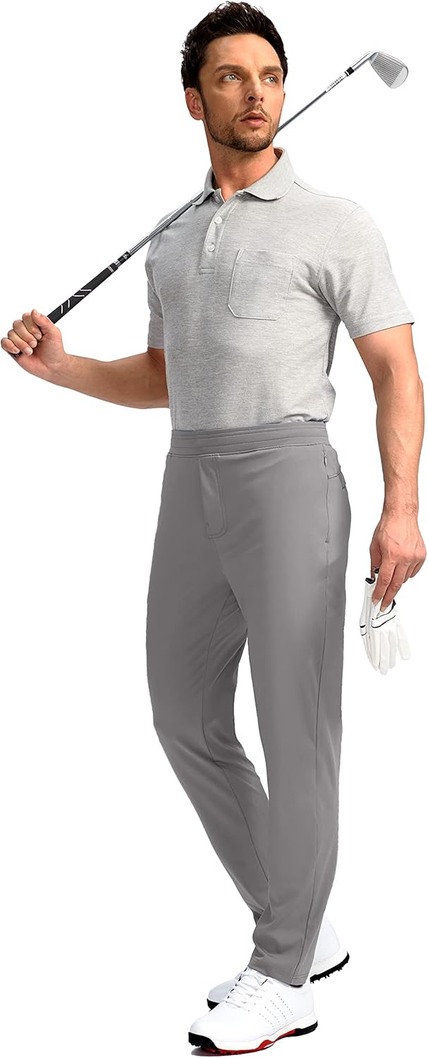 Pudolla Men's Golf Pants Stretch Sweatpants with Zipper Pockets Slim Fit Work Casual Joggers Pants for Men - Image 6