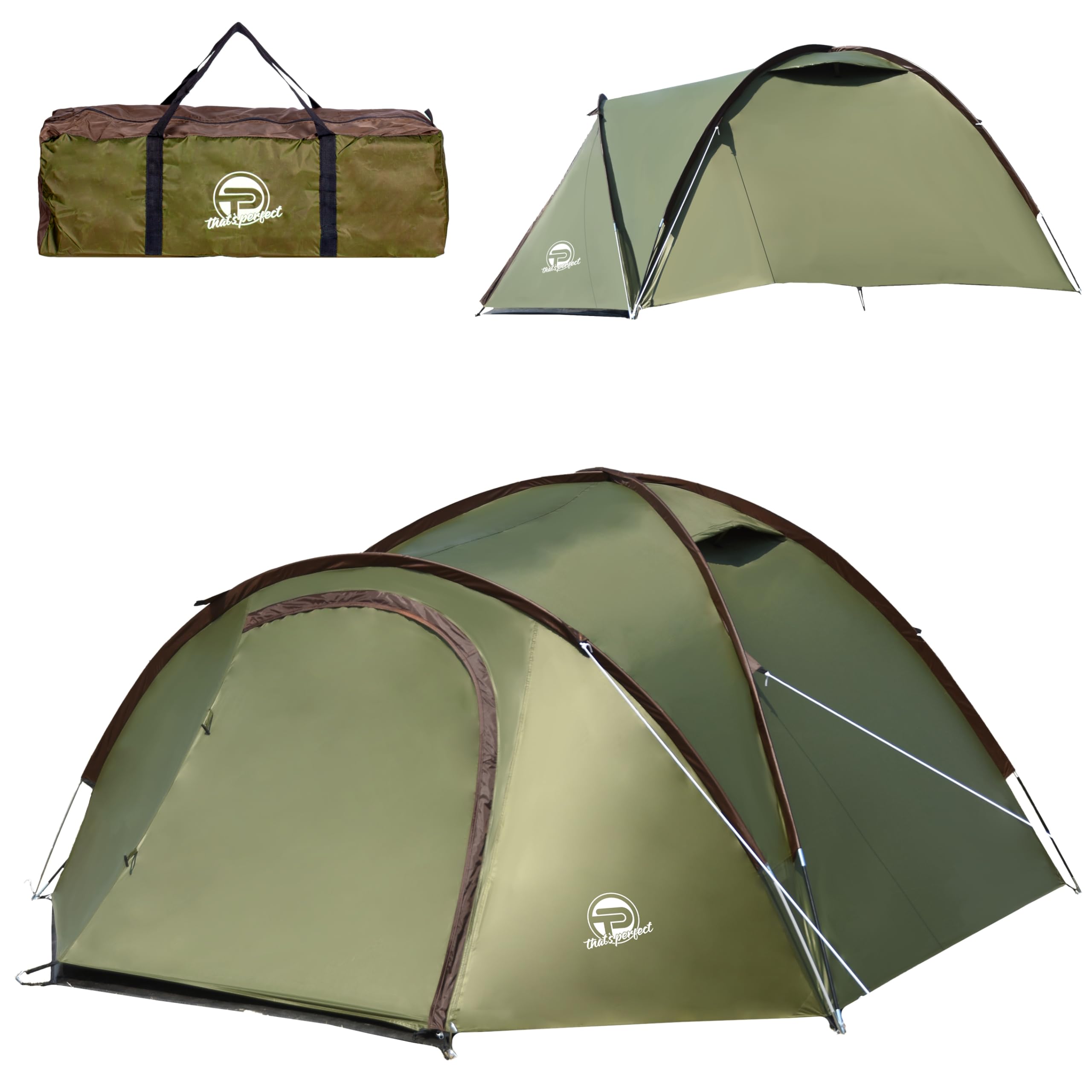Tienda de campaña 3-4 Personas, Doble Pared, Ligera e Impermeable; Interior Oscuro, mosquitera, Cuerdas Fluorescentes, piquetas reforzadas, vestíbulo con Lona y Bolsa de Transporte