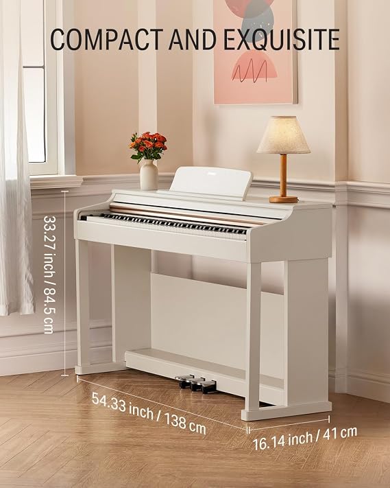 Donner Digial Piano 88 Key Weighted DDP-100 88 Key Weighted Action Digital Piano, Starter Keyboard Piano Package, Furniture Stand, Power Adapter, White