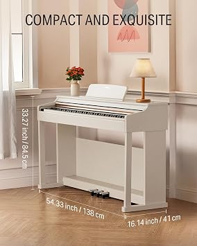 Donner Digial Piano 88 Key Weighted DDP-100 88 Key Weighted Action Digital Piano, Starter Keyboard Piano Package, Furniture Stand, Power Adapter, White